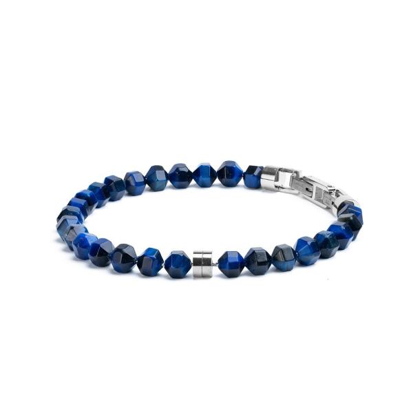 Armband mit 6 mm blauem Tigerauge-Stein und Titanelement - Hexa Dark Blue